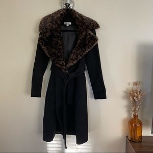 Via Spiga belted wool coat with faux fur trim size S